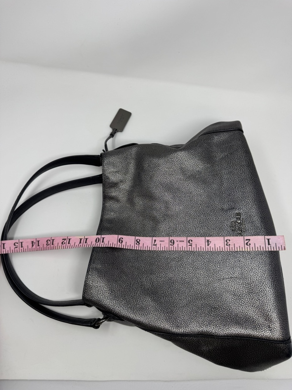 Coach Edie Metallic Gunmetal Pebbled Leather Shoulder Bag Tote - Picture 15 of 16